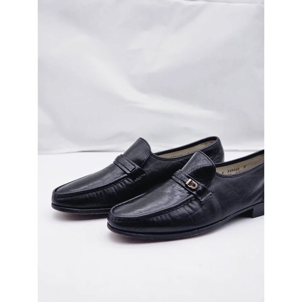 Florsheim Imperial Loafers Men 10 Black Leather Gold Hardware Moc Toe Shoe
